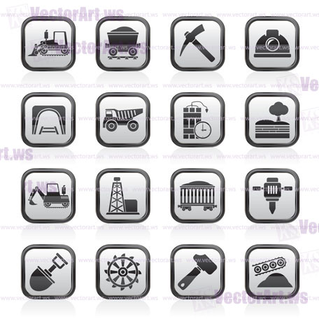 Mining and quarrying industry icons - vector icon set