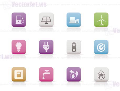 Ecology, power and energy icons - vector icon set