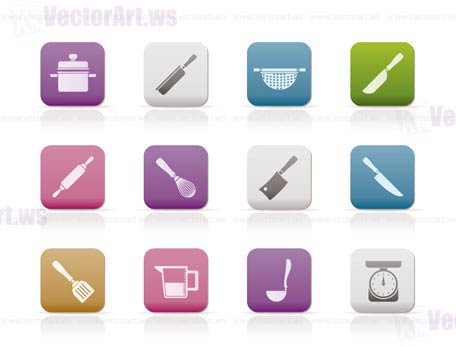 Cooking equipment and tools icons - vector icon set