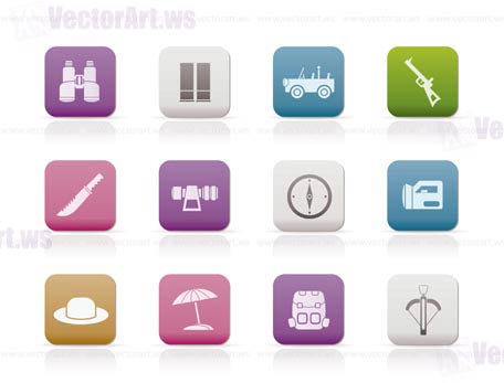 safari, hunting and holiday icons - vector icon set