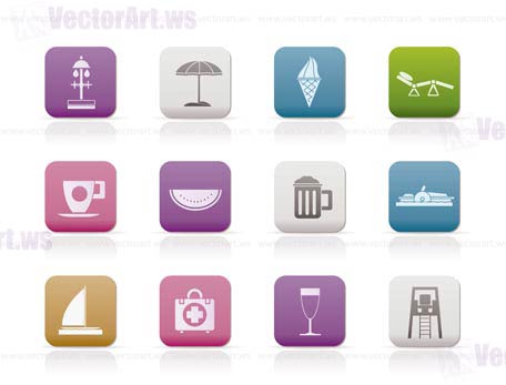 beach and holiday icons - vector icon set