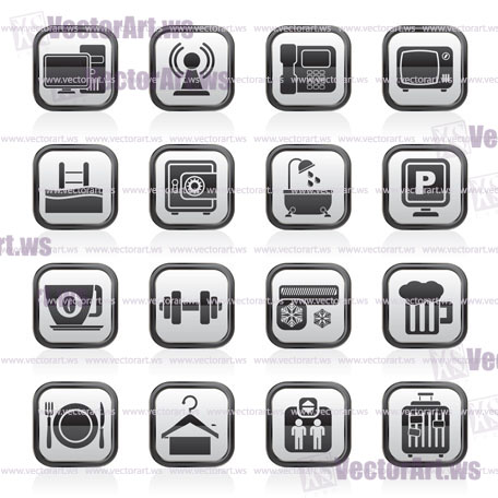 Hotel Amenities Services Icons - vector icon set