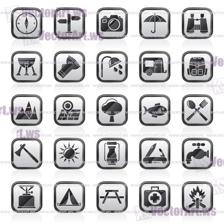 Camping and tourism icons - vector icon set