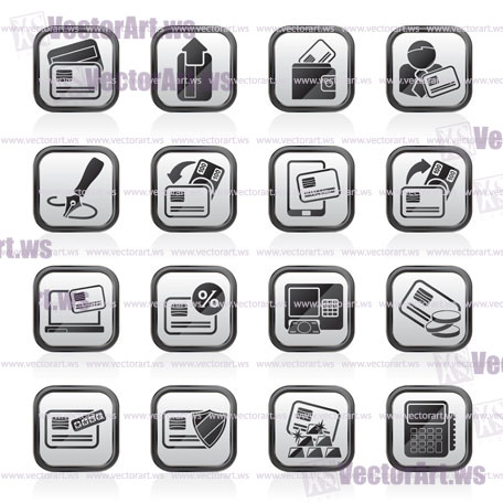 credit card, POS terminal and ATM icons - vector icon set