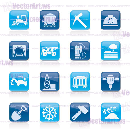 Mining and quarrying industry icons - vector icon set