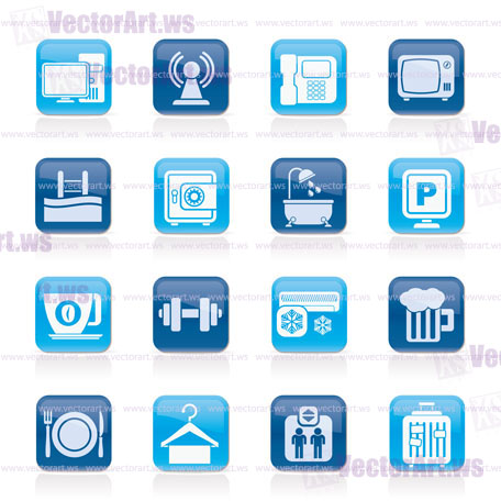 Hotel Amenities Services Icons - vector icon set