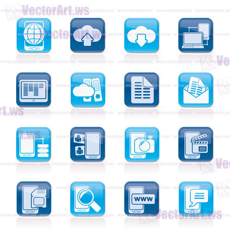 Connection, communication and mobile phone icons - vector icon set