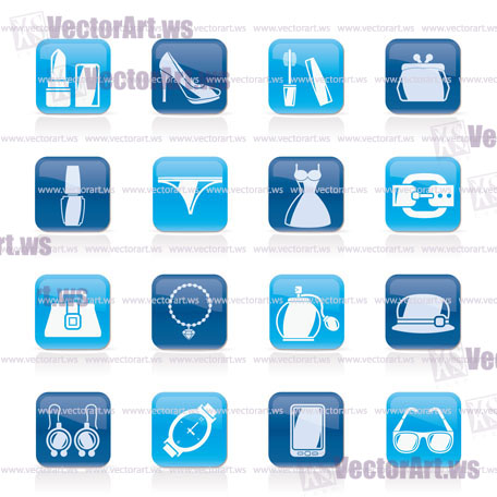 Female Fashion objects and accessories icons- vector icon set, Created For Print, Mobile and Web  Applications