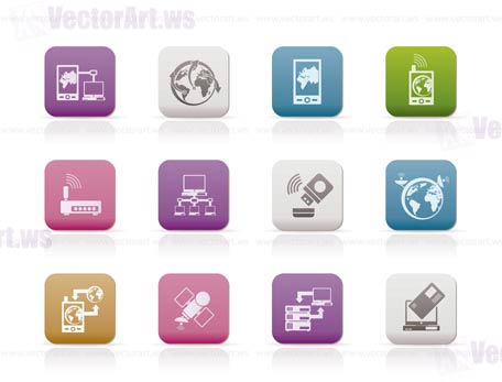 communication, computer and mobile phone icons - vector icon set