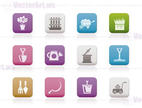 Garden and gardening tools icons - vector icon set