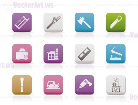 Woodworking industry and Woodworking tools icons - vector icon set