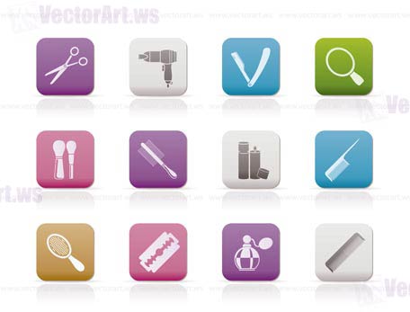 cosmetic, make up and hairdressing icons - vector icon set