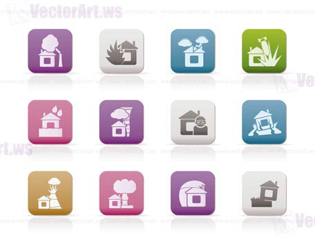 home and house insurance and risk icons - vector icon set