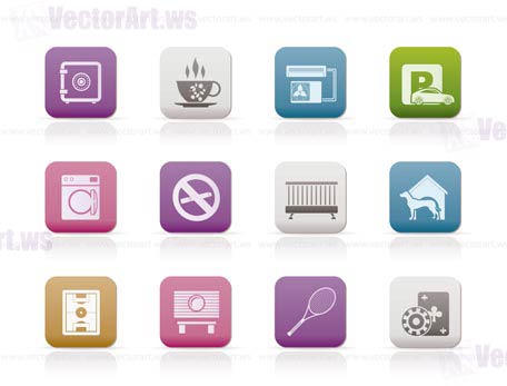 hotel and motel amenity icons - vector icon set