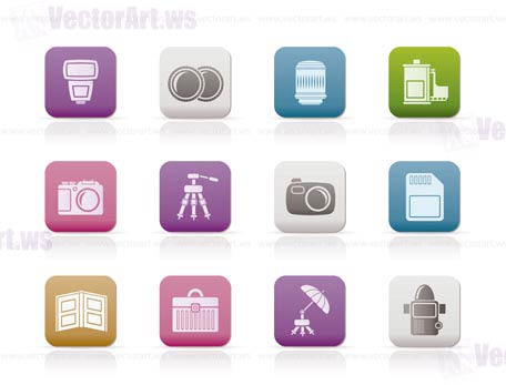 Photography equipment icons - vector icon set