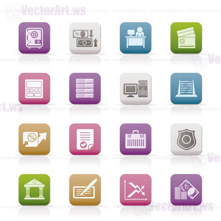 bank, business, finance and office icons - vector icon set