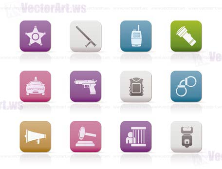 law, order, police and crime icons - vector icon set