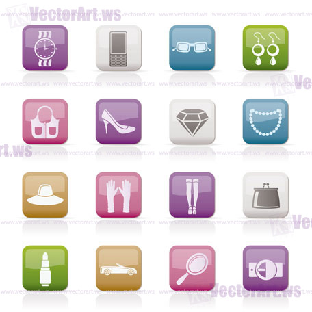 woman and female Accessories icons - vector illustration