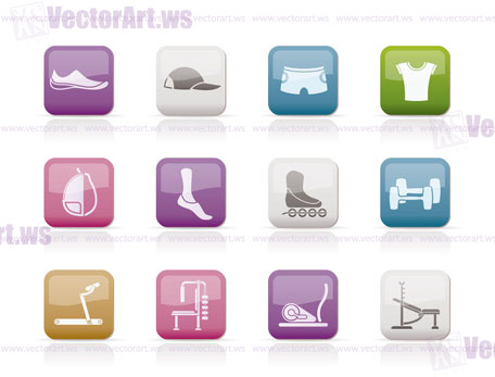 sports equipment and objects icons - vector icon set 1