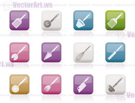 different kind of kitchen accessories and equipment icons - vector icon set