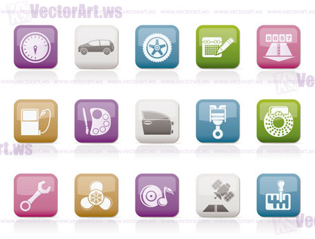 car parts, services and characteristics icons - vector icon set