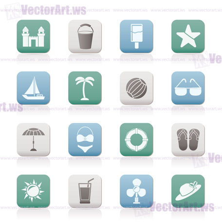 Beach, sea and holiday icons - vector icon set