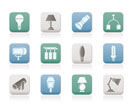 different kind of lighting equipment - vector icon set