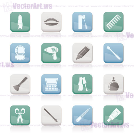 cosmetic, make up and hairdressing icons - vector icon set