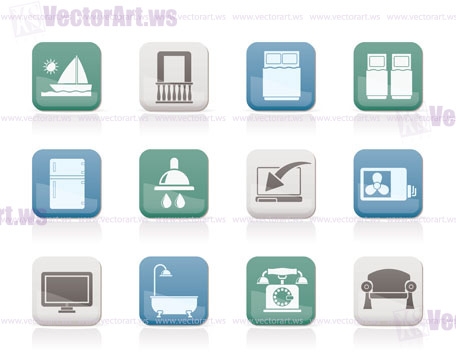 Hotel and motel room facilities icons - vector icon set