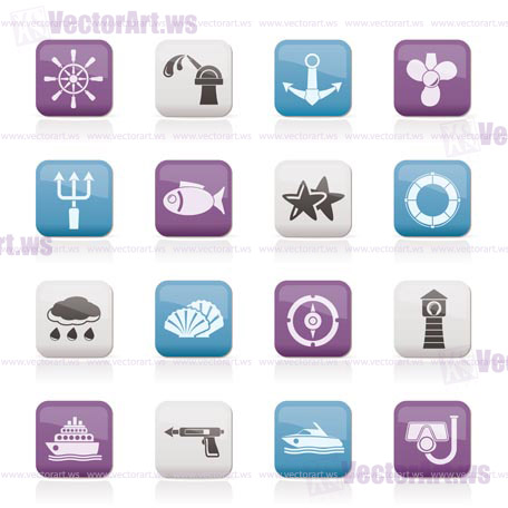 Marine and sea icons - vector icon set