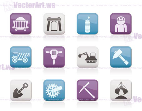 Mining and quarrying industry objects and icons - vector icon set