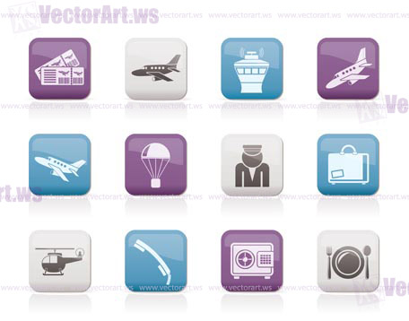 Airport and travel icons - vector icon set