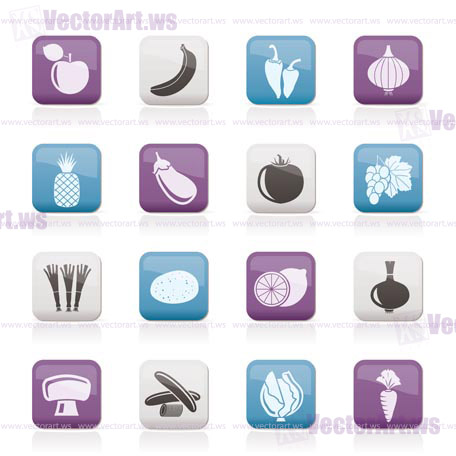 Different kind of fruit and vegetables icons - vector icon set