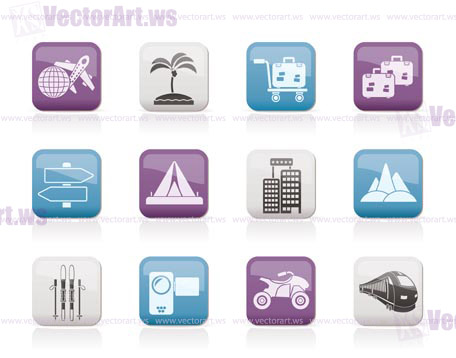 Holiday travel and transportation icons - vector icon set