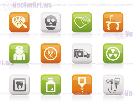 Medicine and hospital equipment icons - vector icon set