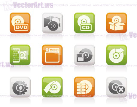 Computer Media and disk Icons - vector icon set