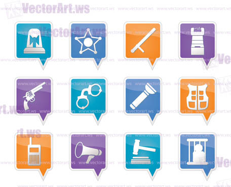 law, order, police and crime icons - vector icon set