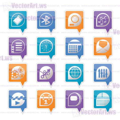 Mobile phone  performance, internet and office icons - vector Icon Set