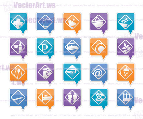 Hotel and Motel objects - Realistic Vector Icon set