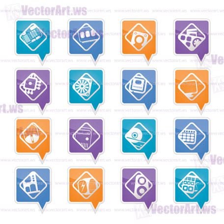 Computer  performance and equipment icons - vector icon set