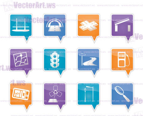 Road, navigation and travel icons - vector icon set