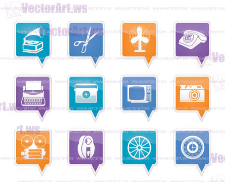 Retro business and office object icons - vector icon set