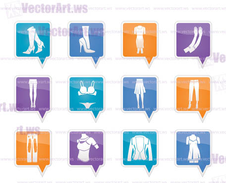 woman and female clothes  icons - vector icon set