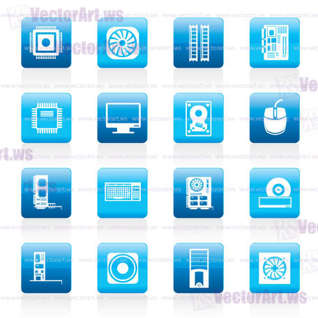 Computer  performance and equipment icons - vector icon set