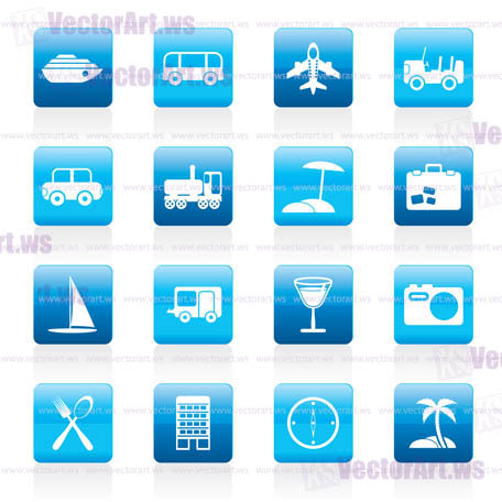 Travel, transportation, tourism and holiday icons - vector icon set