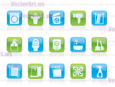 Bathroom and toilet objects and icons - vector icon set