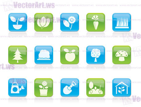 Different Plants and gardening Icons - vector icon set