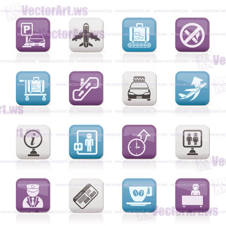 Airport and transportation icons - vector icon set