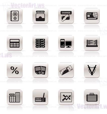 bank, business, finance and office icons - vector icon set