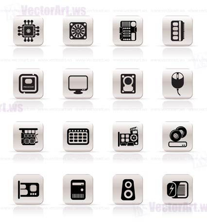 Simple Computer  Performance and Equipment Icons - Vector Icon Set